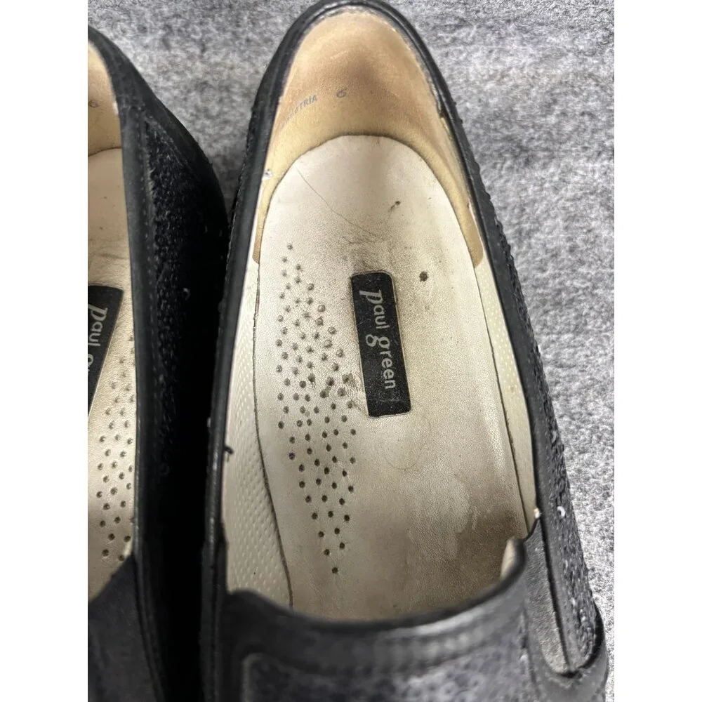Paul Green Shoes Womens Size 6 Black Leather‎ Sequin Slip On Casual Sneakers